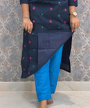 Dark Navy Blue and Sea Blue Premium Handloom Cotton 3 Piece Salwar Set / HL004