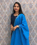 Dark Navy Blue and Sea Blue Premium Handloom Cotton 3 Piece Salwar Set / HL004