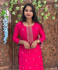 Dark Pink and Green Color Premium 3 Piece Salwar Set with Printed Banarasi Dupatta / ESS361