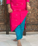 Dark Pink and Green Color Premium 3 Piece Salwar Set with Printed Banarasi Dupatta / ESS361