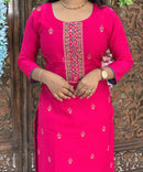 Dark Pink and Green Color Premium 3 Piece Salwar Set with Printed Banarasi Dupatta / ESS361