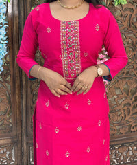 Dark Pink and Green Color Premium 3 Piece Salwar Set with Printed Banarasi Dupatta / ESS361