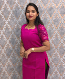 Dark Pink and Green Premium Handloom Poochampally Sico Silk 3 Piece Salwar Set / HL003