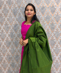 Dark Pink and Green Premium Handloom Poochampally Sico Silk 3 Piece Salwar Set / HL003