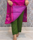 Dark Pink and Green Premium Handloom Poochampally Sico Silk 3 Piece Salwar Set / HL003