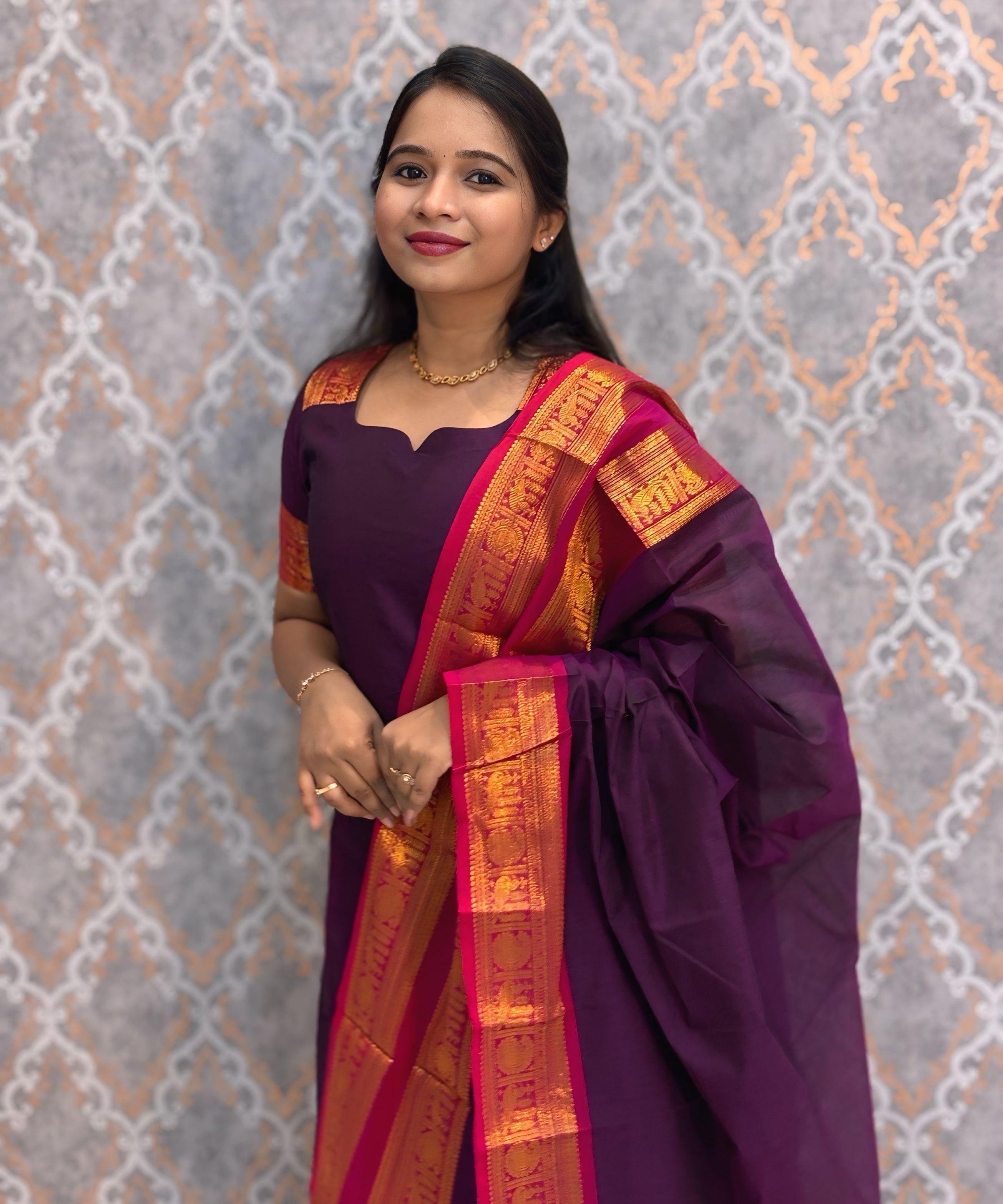 Dark Purple Premium Kanchi Cotton 2 Piece Kurti and Dupatta / HL002