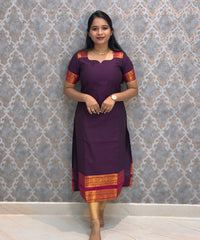 Dark Purple Premium Kanchi Cotton 2 Piece Kurti and Dupatta / HL002