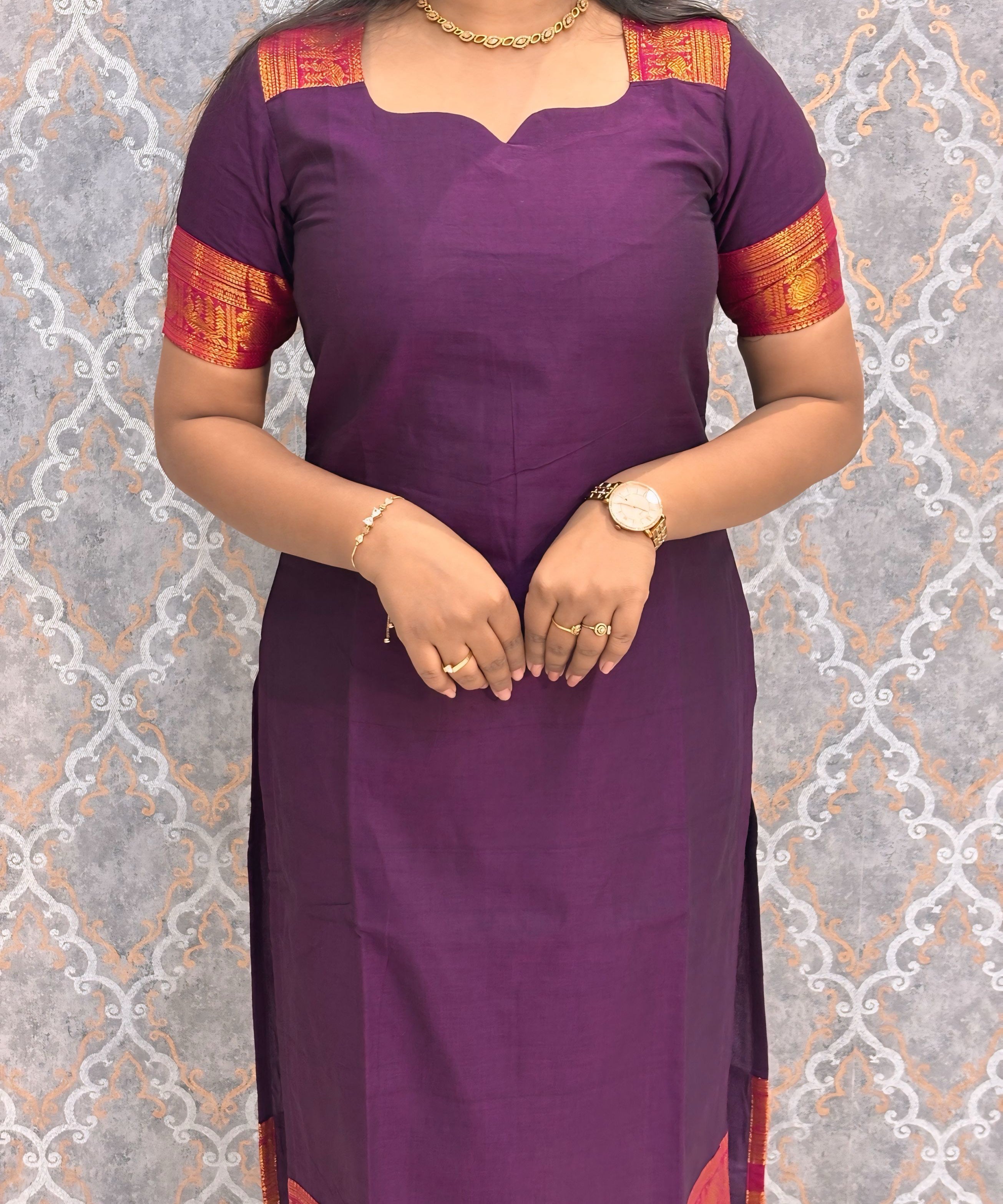 Dark Purple Premium Kanchi Cotton 2 Piece Kurti and Dupatta / HL002