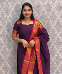 Dark Purple Premium Kanchi Cotton 2 Piece Kurti and Dupatta / HL002