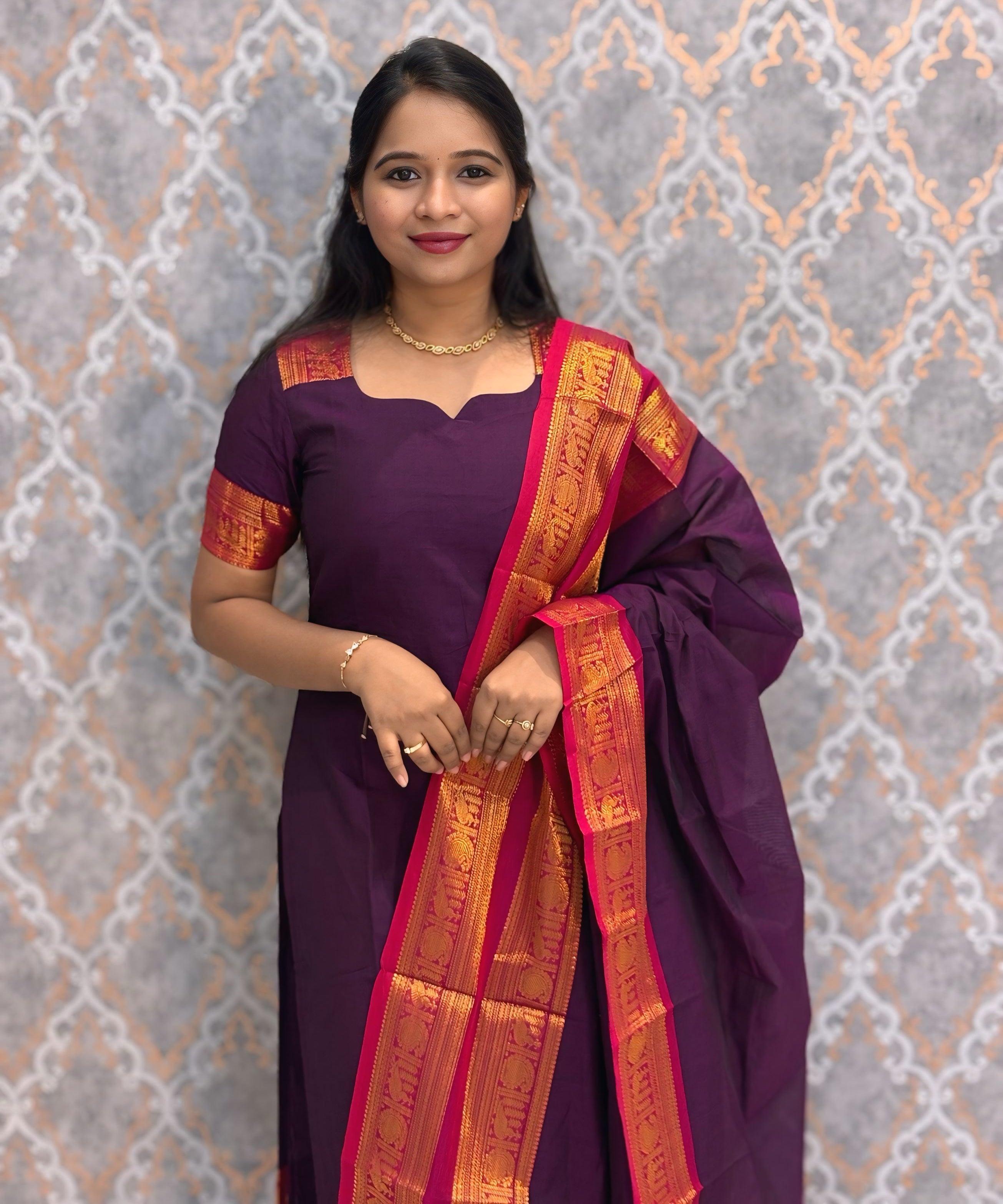 Dark Purple Premium Kanchi Cotton 2 Piece Kurti and Dupatta / HL002