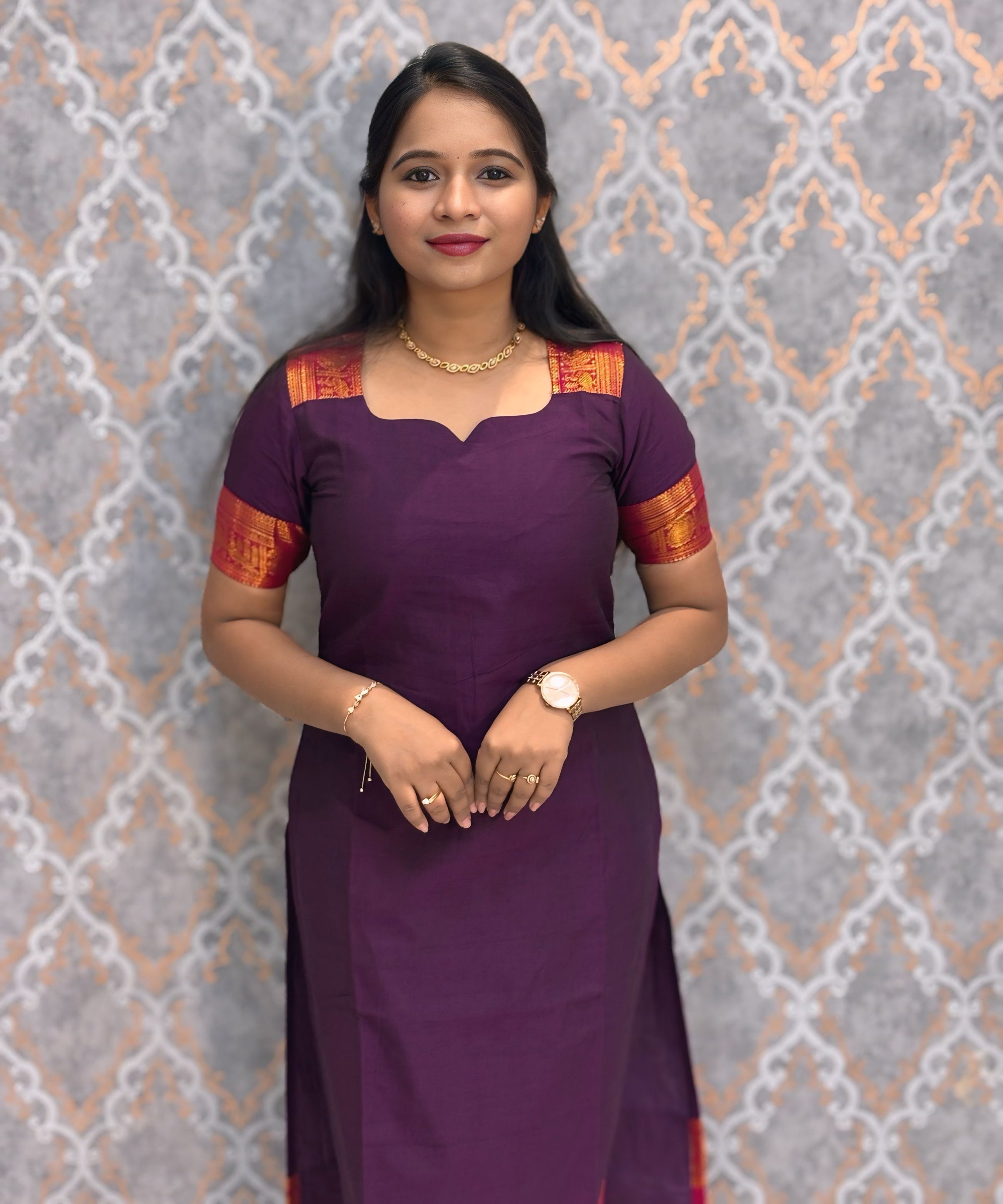 Dark Purple Premium Kanchi Cotton 2 Piece Kurti and Dupatta / HL002