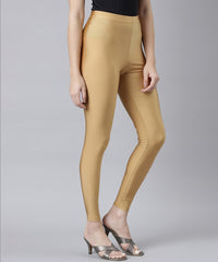 Branded Shimmer Dark Gold Slim Fit Ankle Length Leggings / LSS115