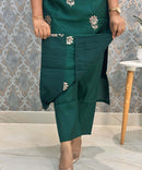 Deep Bottle Green and Beige Color with Floral Embroidery 3 Piece Salwar Set / ESS343