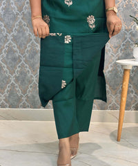 Deep Bottle Green and Beige Color with Floral Embroidery 3 Piece Salwar Set / ESS343