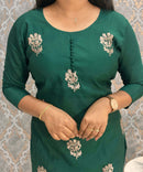 Deep Bottle Green and Beige Color with Floral Embroidery 3 Piece Salwar Set / ESS343