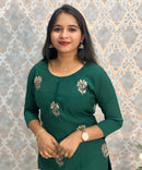 Deep Bottle Green and Beige Color with Floral Embroidery 3 Piece Salwar Set / ESS343