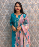 Rama Green and Pink Color Designer Casual 3 Piece Salwar Set with Lining /  ESS393