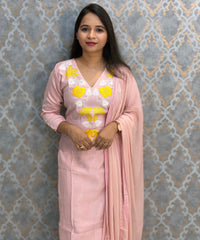 Pink and Yellow Color Designer Casual 3 Piece Salwar Set /  ESS393