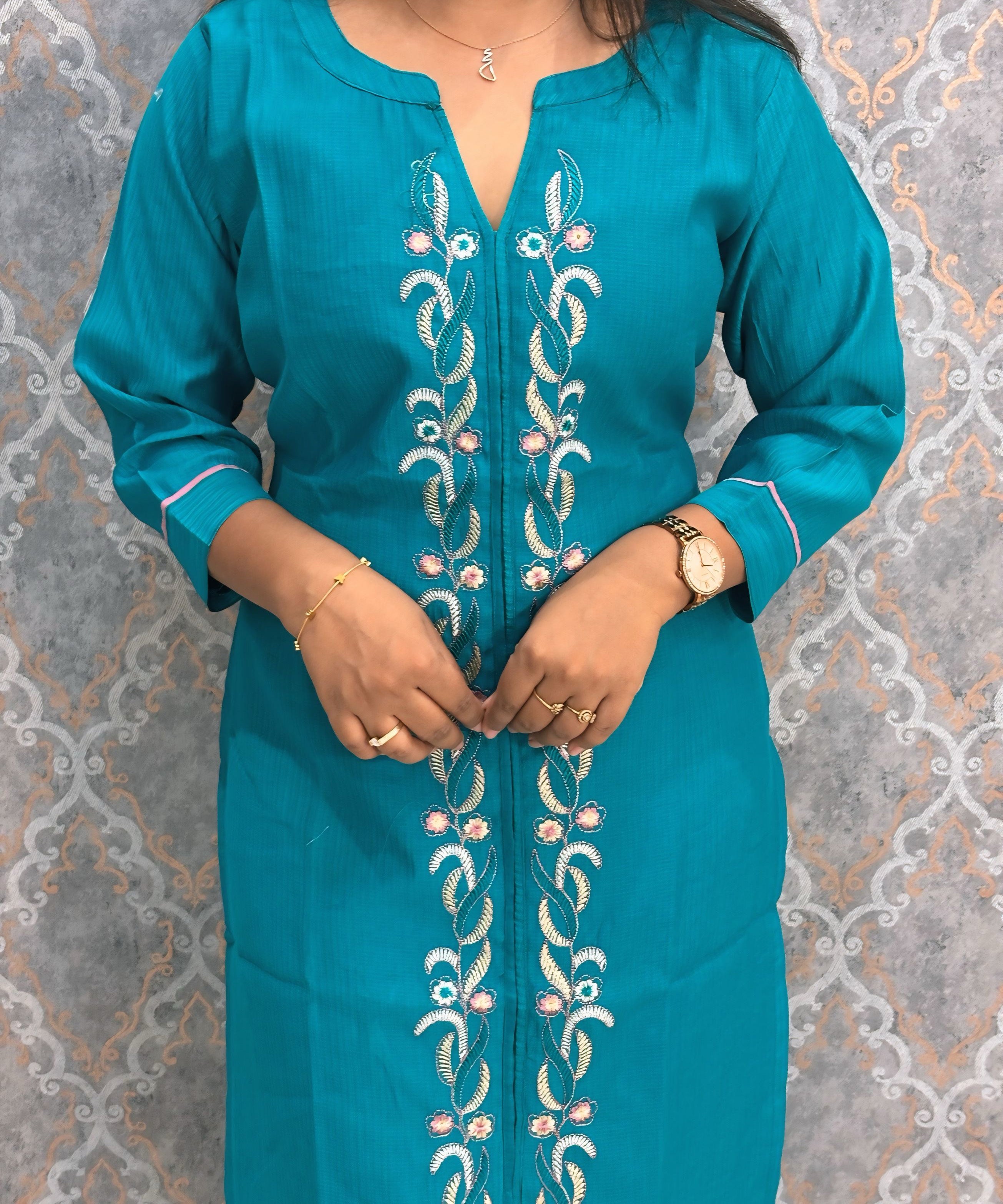 Rama Green and Pink Color Designer Casual 3 Piece Salwar Set with Lining /  ESS393