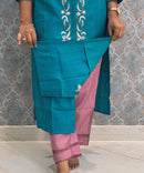 Rama Green and Pink Color Designer Casual 3 Piece Salwar Set with Lining /  ESS393