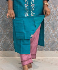 Rama Green and Pink Color Designer Casual 3 Piece Salwar Set with Lining /  ESS393