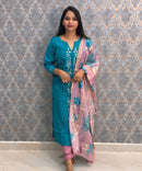Rama Green and Pink Color Designer Casual 3 Piece Salwar Set with Lining /  ESS393