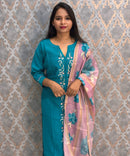 Rama Green and Pink Color Designer Casual 3 Piece Salwar Set with Lining /  ESS393