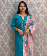 Rama Green and Pink Color Designer Casual 3 Piece Salwar Set with Lining /  ESS393
