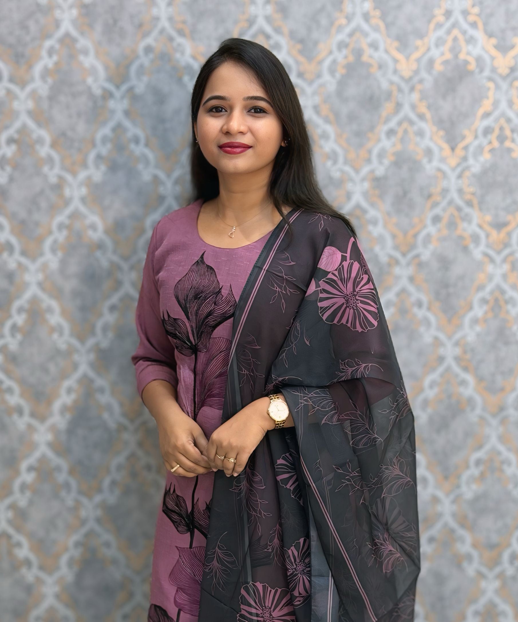 Purple Color Designer Casual 3 Piece Salwar Set with Lining /  ESS389