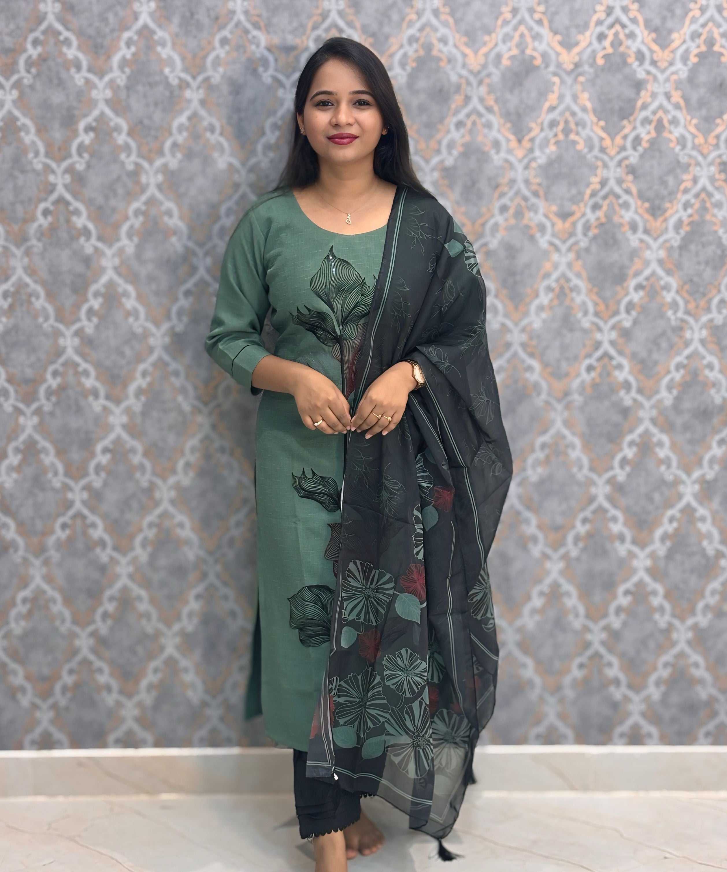 Green Color Designer Casual 3 Piece Salwar Set with Lining /  ESS389