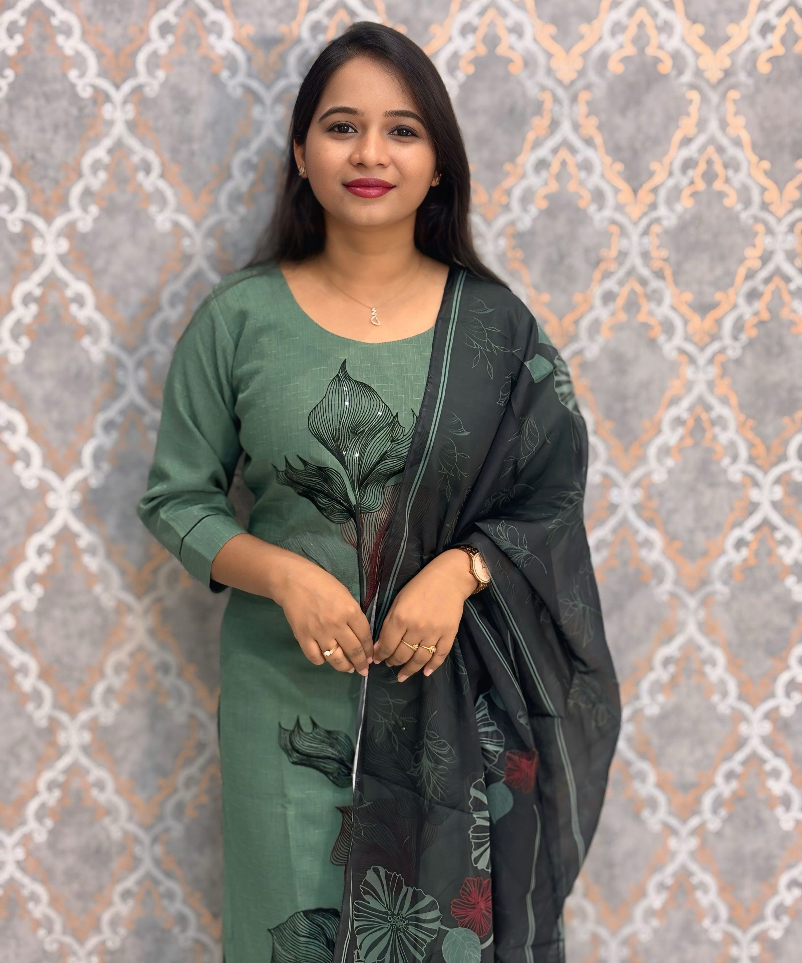 Green Color Designer Casual 3 Piece Salwar Set with Lining /  ESS389