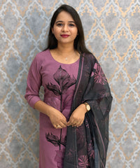 Purple Color Designer Casual 3 Piece Salwar Set with Lining /  ESS389