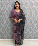 Purple Color Designer Casual 3 Piece Salwar Set with Lining /  ESS389