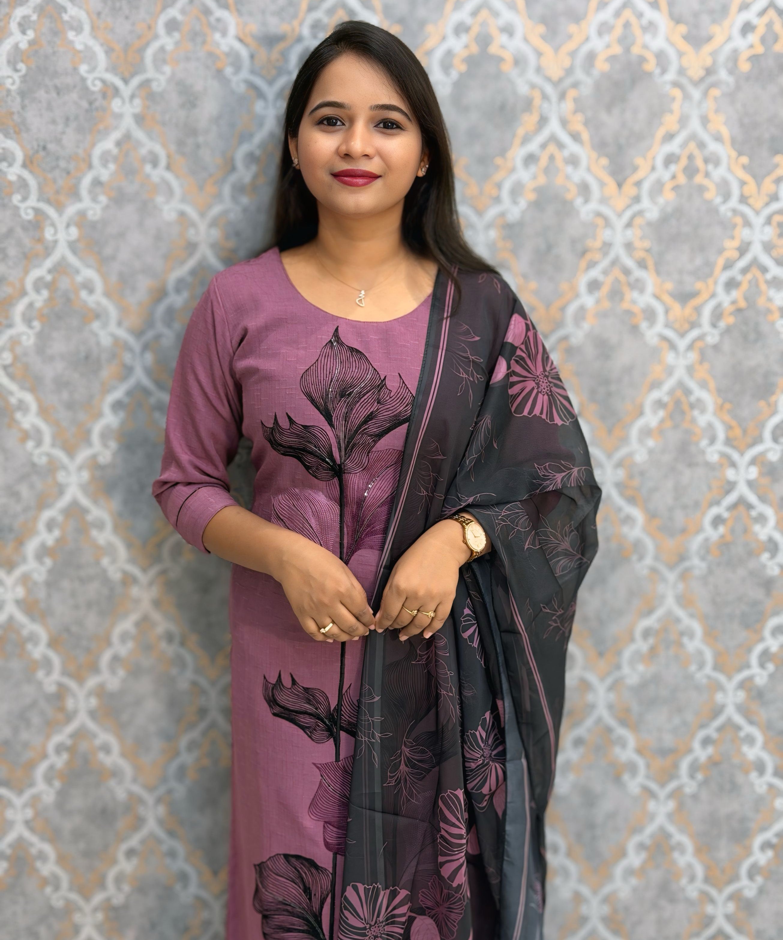 Purple Color Designer Casual 3 Piece Salwar Set with Lining /  ESS389