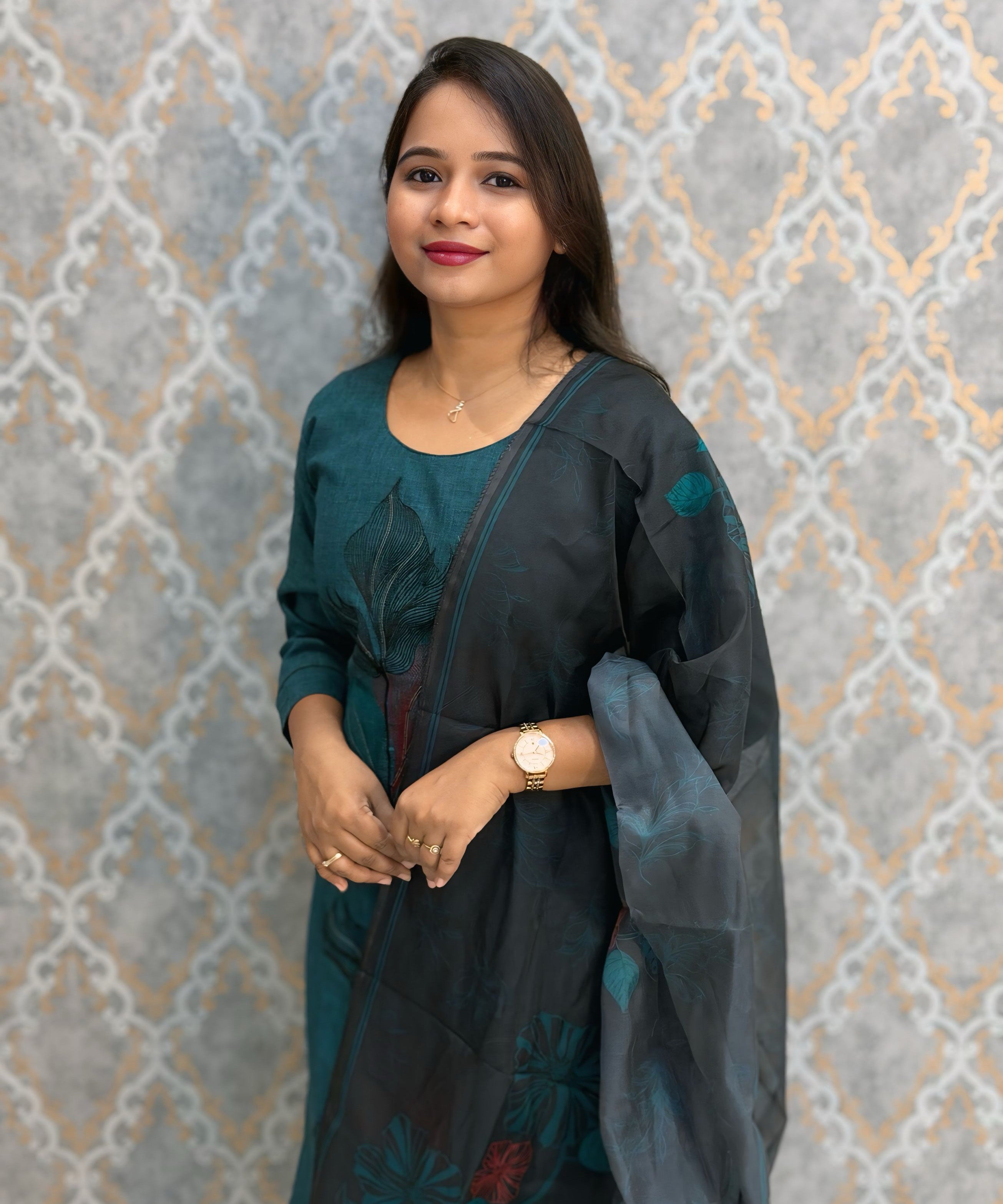 Peacock Green Color Designer Casual 3 Piece Salwar Set with Lining /  ESS389