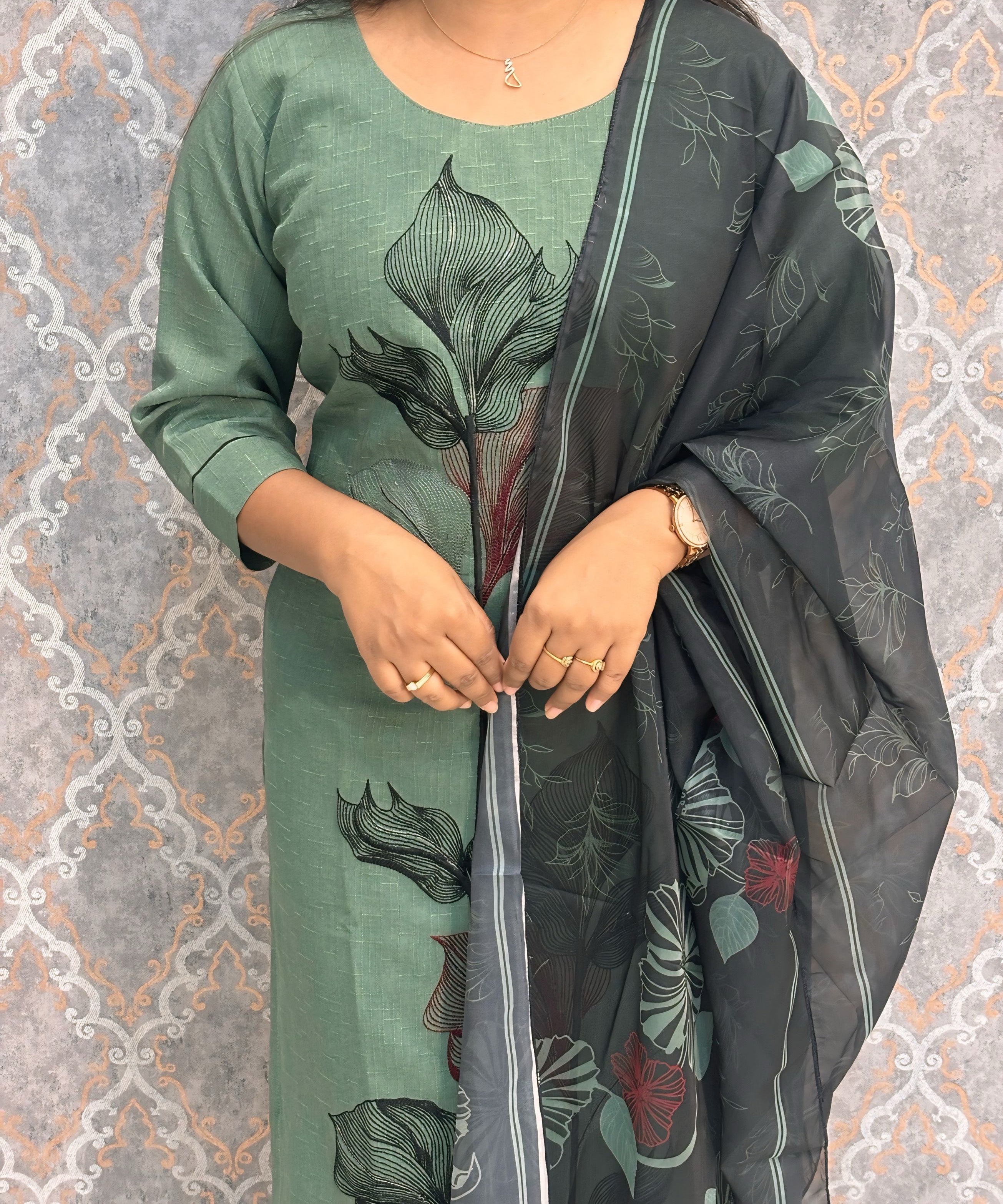 Green Color Designer Casual 3 Piece Salwar Set with Lining /  ESS389