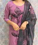 Purple Color Designer Casual 3 Piece Salwar Set with Lining /  ESS389