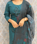 Peacock Green Color Designer Casual 3 Piece Salwar Set with Lining /  ESS389