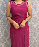 Dark Pink and Yellow Color Designer Ethnic 3 Piece Salwar Set with Lining (With Sleeves) /  ESS394