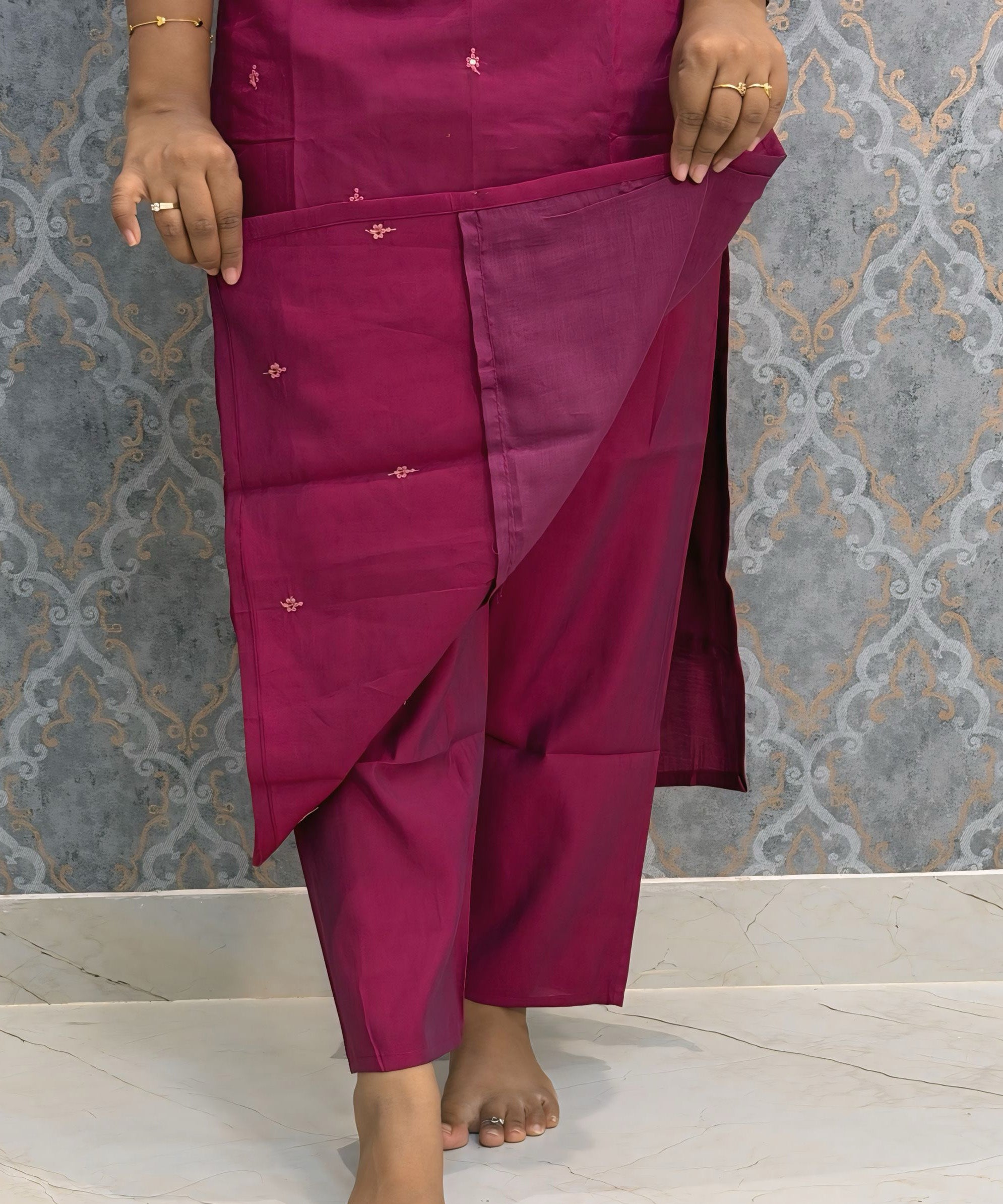 Dark Pink and Yellow Color Designer Ethnic 3 Piece Salwar Set with Lining (With Sleeves) /  ESS394