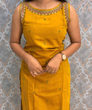 Mustard Yellow and Green Color Designer Ethnic 3 Piece Salwar Set with Lining (With Sleeves) /  ESS394