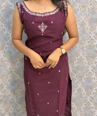 Purple Color Designer Ethnic 3 Piece Salwar Set with Lining (With Sleeves) /  ESS394