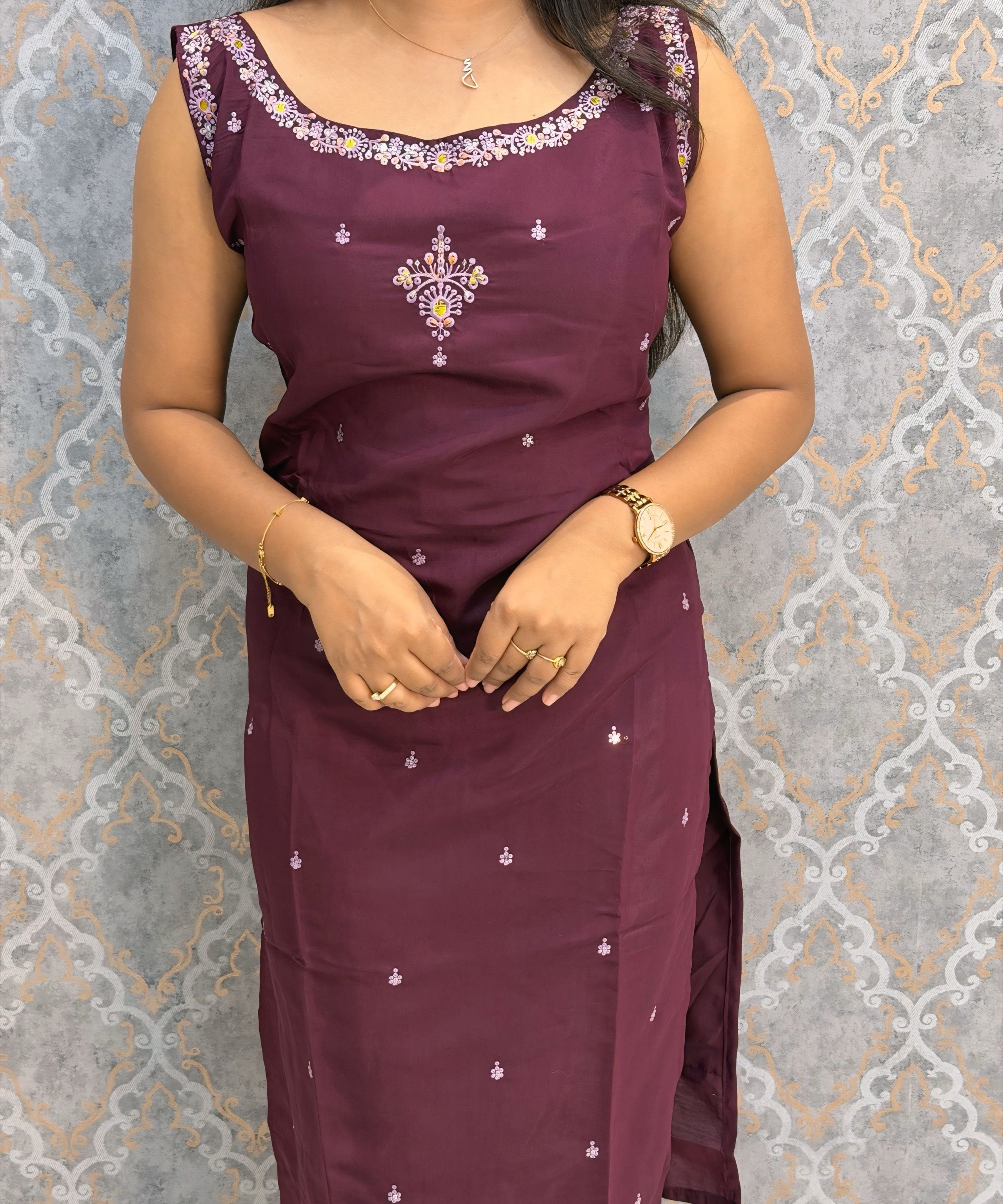 Purple Color Designer Ethnic 3 Piece Salwar Set with Lining (With Sleeves) /  ESS394