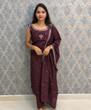 Purple Color Designer Ethnic 3 Piece Salwar Set with Lining (With Sleeves) /  ESS394