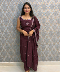 Purple Color Designer Ethnic 3 Piece Salwar Set with Lining (With Sleeves) /  ESS394