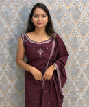 Purple Color Designer Ethnic 3 Piece Salwar Set with Lining (With Sleeves) /  ESS394