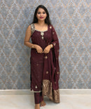 Dark Maroon Color Designer Ethnic 3 Piece Salwar Set with Lining (With Sleeves) /  ESS396