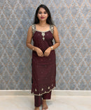 Dark Maroon Color Designer Ethnic 3 Piece Salwar Set with Lining (With Sleeves) /  ESS396