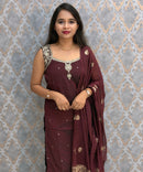 Dark Maroon Color Designer Ethnic 3 Piece Salwar Set with Lining (With Sleeves) /  ESS396