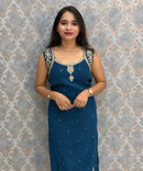Teal Blue Color Designer Ethnic 3 Piece Salwar Set with Lining (With Sleeves) /  ESS396